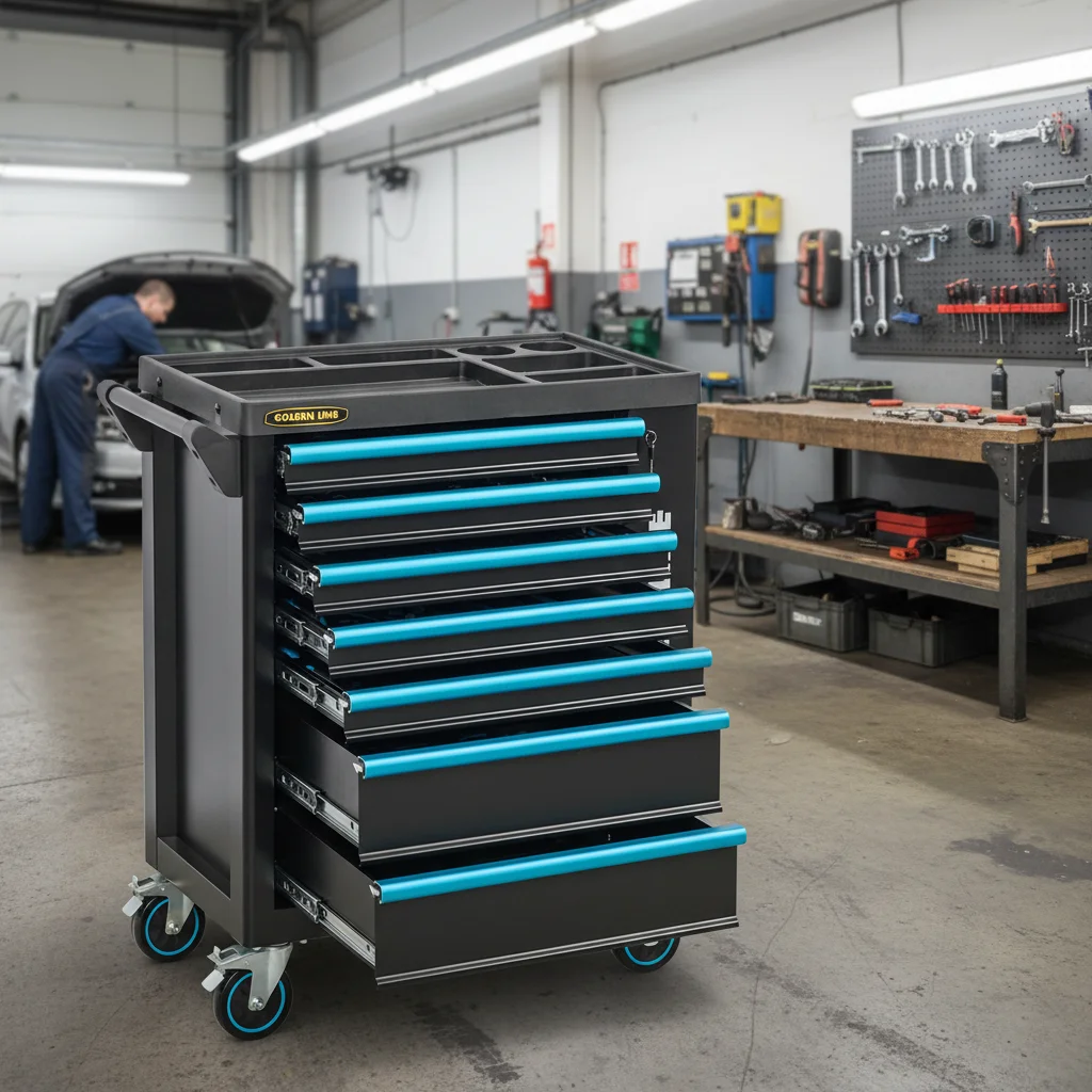 

7-Drawer Garage Workshop Tool Box Rolling Trolley Cabinet Lockable Steel Storage For Auto Repair Kit Hand Tools Wholesale Price