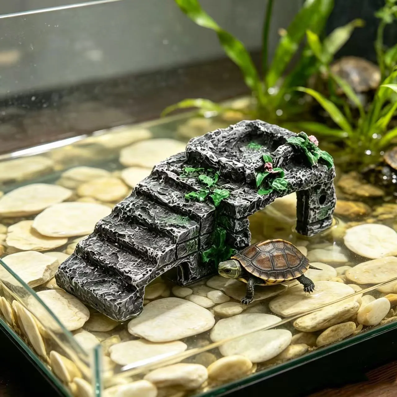 Reptile Hiding Hole Climbing Sunbathing Platform Turtle Hiding Resin Cave Decoration Scenery Fish Tank Aquarium Pet Landscape
