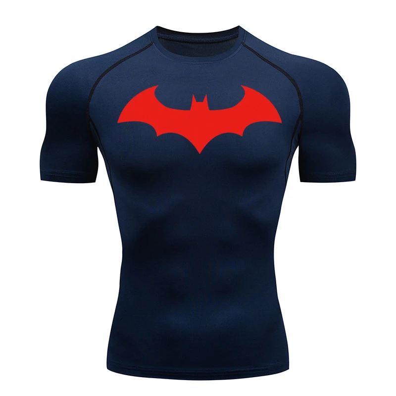 Bat Graphic Compression Shirts for Men Short Sleeve Rash Guard Gym Workout Running Tshirt Summer Athletic Quick Dry Tees Tops