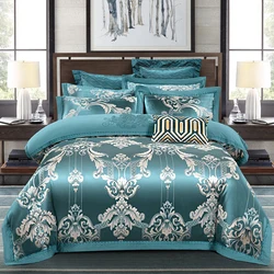 Luxury Jacquard Cotton Bedding Set Grey Pink Comfort A/B High-End Embroidery Duvet Pillowcase Flat Bed Sheet Queen King Size