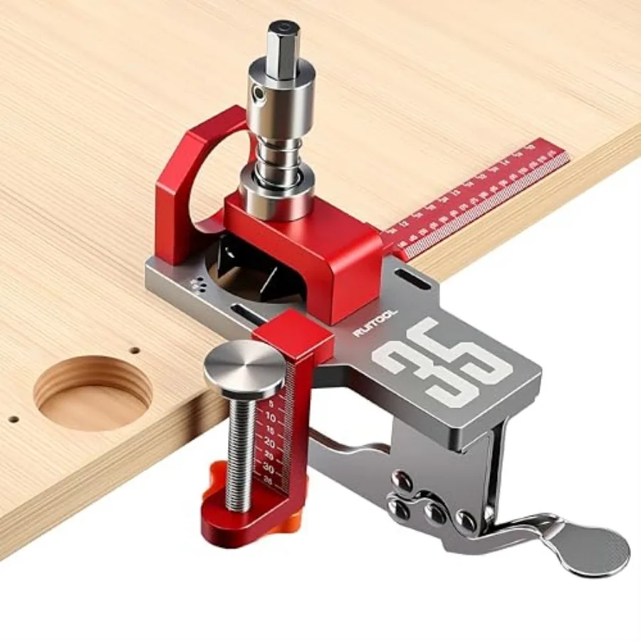 

35mm Concealed Hinge Jig System, Cabinet Door Mounting Jig and Door Installation Kit with Secure Clamp and Dust Port, Aluminum