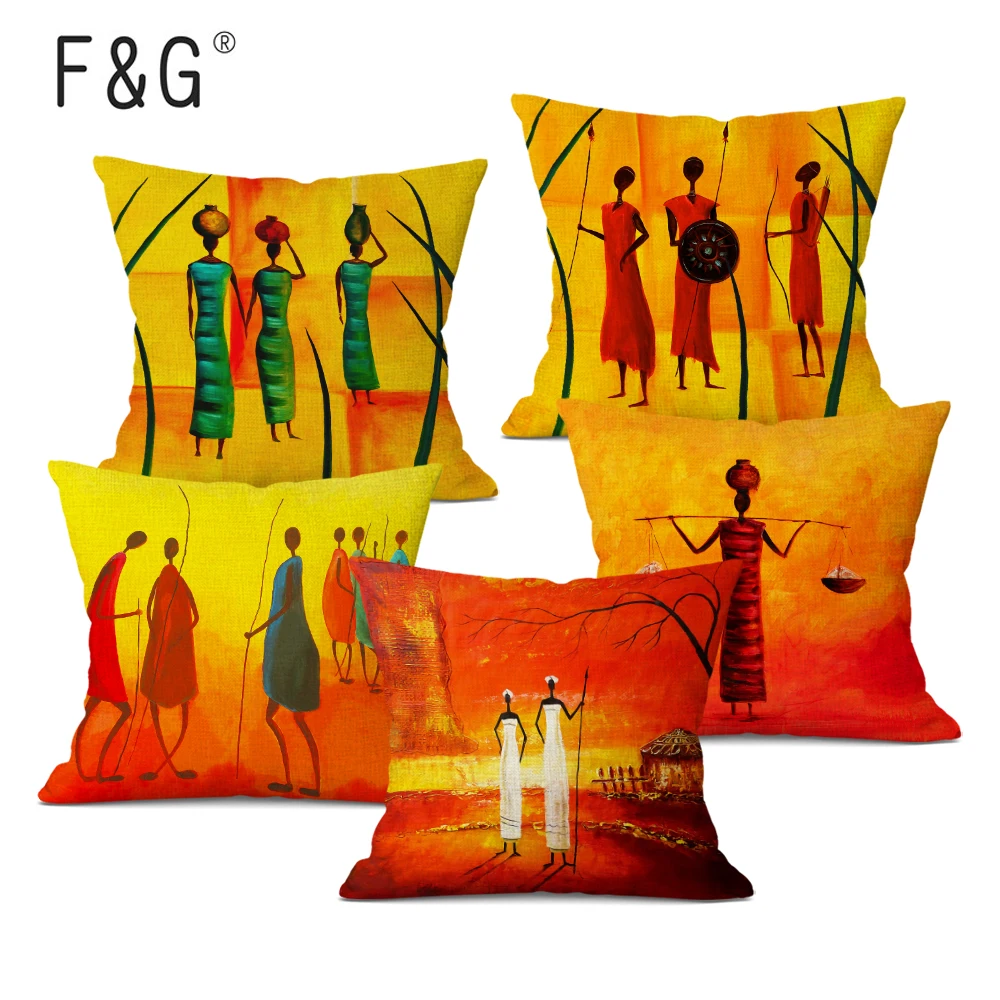 

African Women Cushion Cover African Humanistic Life Oil Painting Art Decorative Pillows Home Decoration Sofa Linen Pillow Cover