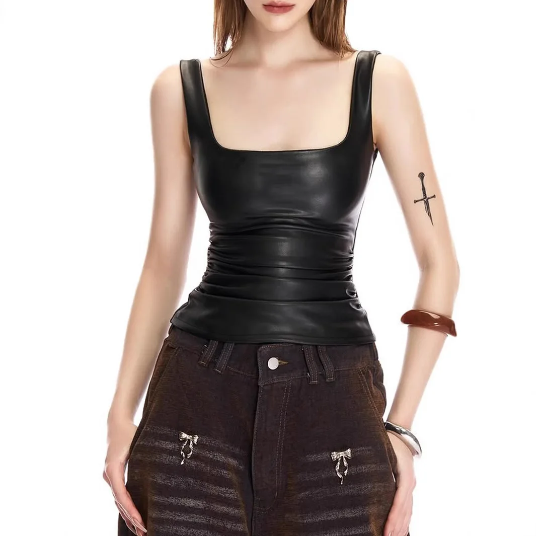 Summer New Pure Color Strap Vest Slimming Sexy Street Style Hot Girl Women's Fashion Polyester Short Length Micro Stretch