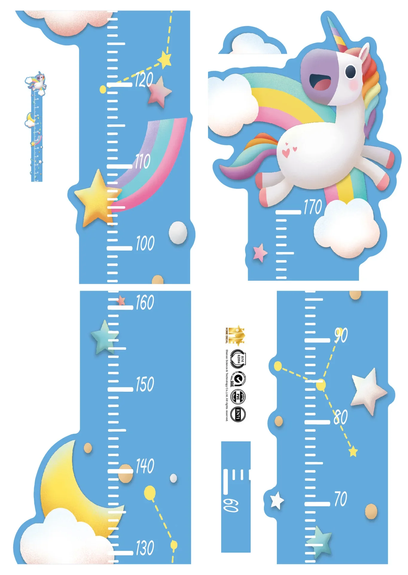 Cute  Unicorn Monkey Height Measurement Wall Sticker Cartoon Animal DIY Stickers Ruler for Children Gift Home Decor Growth Chart