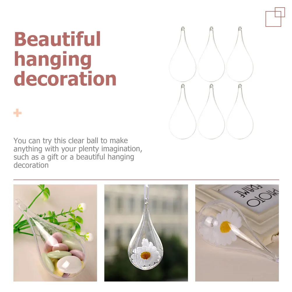 

6Pcs Transparent Clear Christmas Ball Fillable Hanging Water-Drop Shape Ornaments Christmas Tree Decor Party Favor Gift