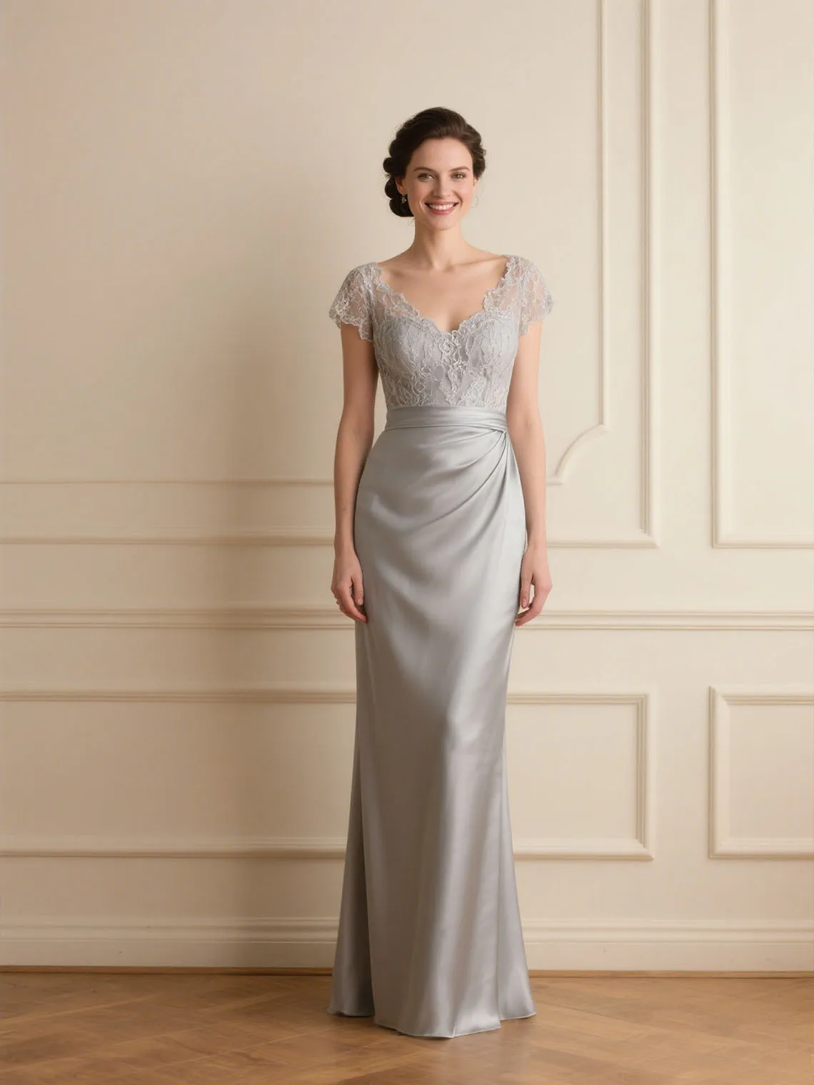 Vestido Sexy Vintage de sirena para madre de la novia, cola de barrido, cuello en V, manga casquillo, vestido de fiesta de noche Formal de satén, personalizado gratis 2025