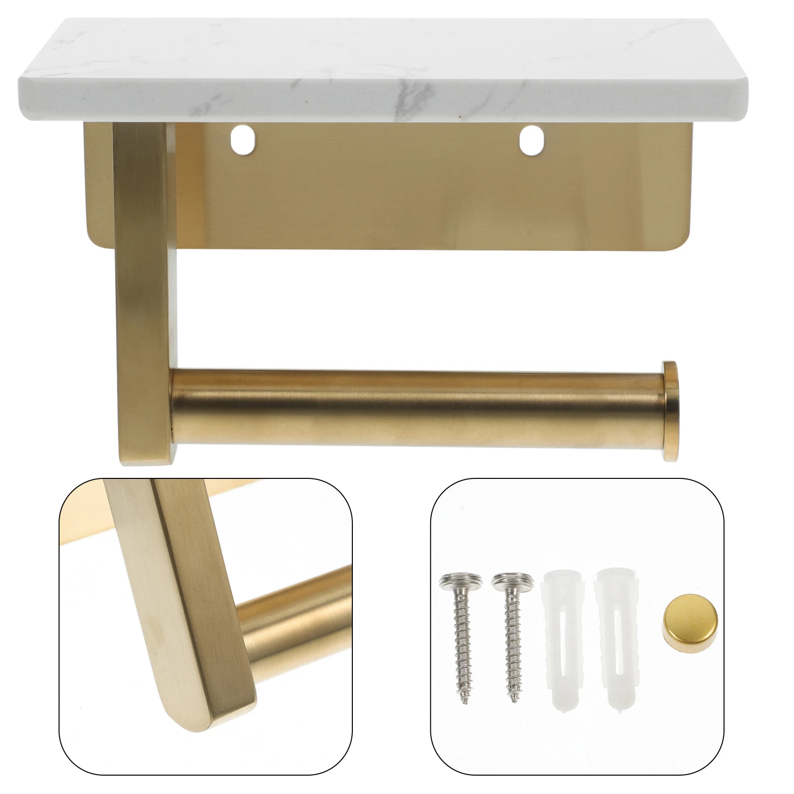 

Stainless Steel Toilet Paper Holder Marble Shelf Wall Mounted Bathroom Tissue Rack Paper Towel Hanger Storage Solution