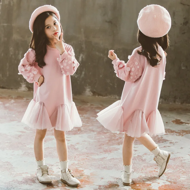 2025 New Korean Children Dress Girls Spring Autumn Pullover Dress Children Petal Sleeves Small Fragrant Style Dress Trendy