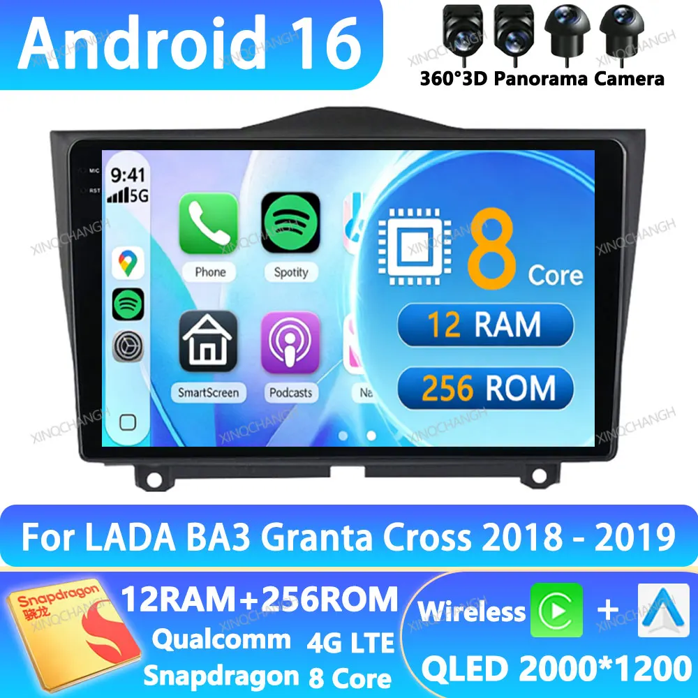 Android 16 Car Radio For LADA BA3 Granta Cross 2018 2019 Multimedia Video Player 4G LTE 5G WIFI GPS QLED 2DIN Navigation GPS