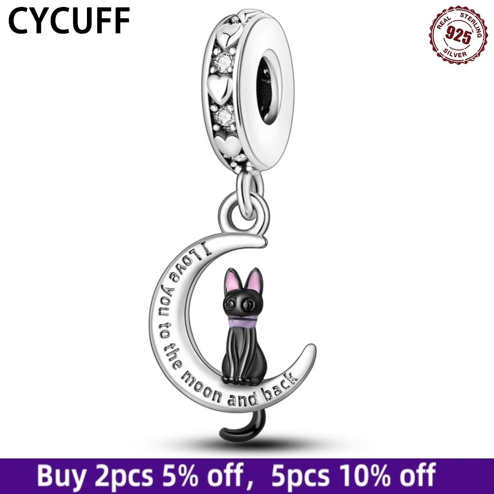 

CYCUFF 925 Sterling Silver Pendants Bracelet Charms Moon Cat Animal Series For Women Jewelry Birthday Party Gift DIY Accessories