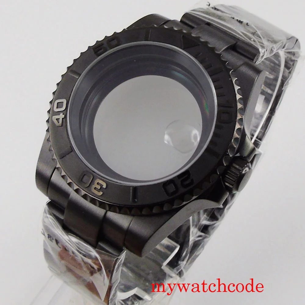 PVD Black 40mm Watch Case for NH34 NH35 NH36 NH70 NH72 Jubilee Steel Bracelet Sapphire Crystal image 3