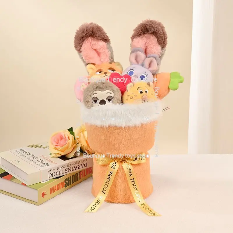 Zootopia autentico giocattoli di peluche Cartoon Judy Nick Figura Peluche Bouquet di fiori Camera da letto Ornamento Compleanno per bambini Regali di Natale