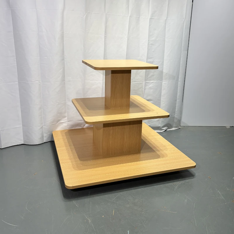 Custom.Stackable Walnut 3-Tier Square Display Table for Commercial Showroom