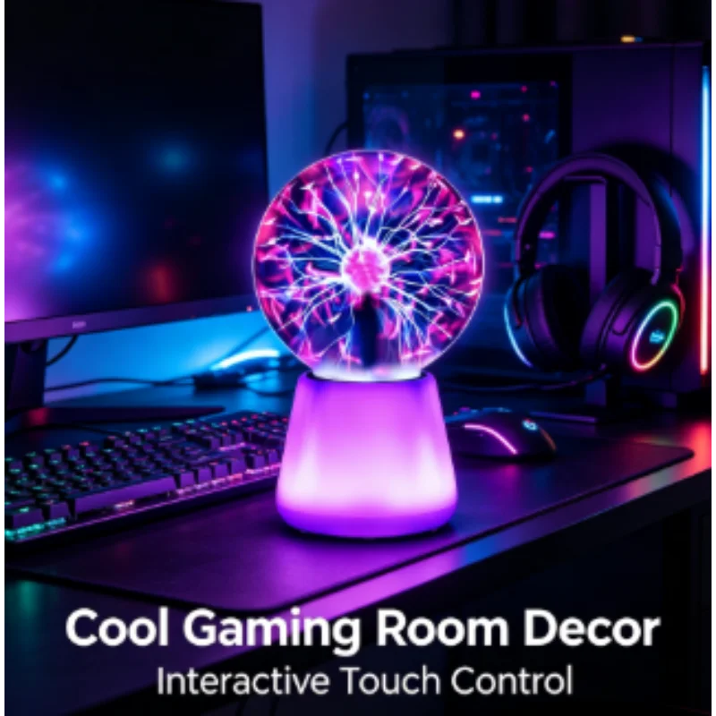 Plasma Ball Mood Light, USB Powered Touch Lightning Globe 3 Inch, 7 Color Changing Lights Fun Lamp, Novelty Party Prop for Home