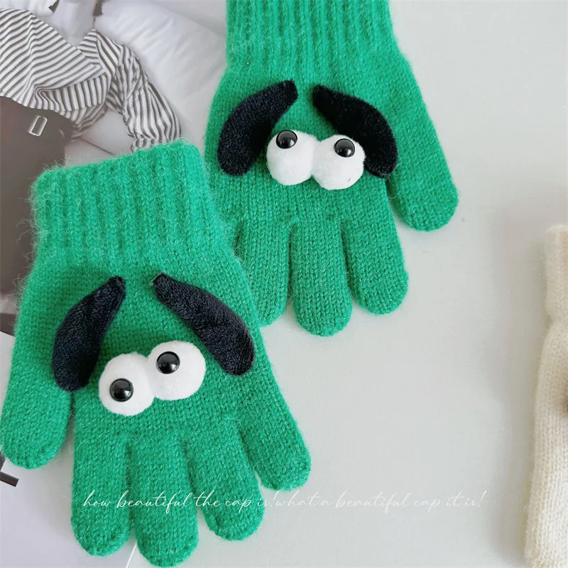 Cute Cartoon Knitted Kids Gloves Mittens for Boys Girls Autumn Winter Winterproof Warm Children Baby Finger Gloves 3-7 Years Old