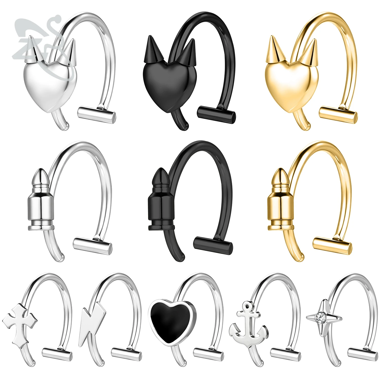 

ZS 1 PC Punk Stainless Steel Fake Lip Labret Piercing Devil Heart Shape Faux Lips Clip Unisex Non-Piercing Body Piercing Jewelry