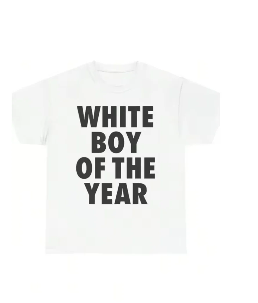 White Boy of The Year Text T-Shirt Women 2026 Funny Meme Graphic Tees Bold Streetwear Short Sleeve Tops