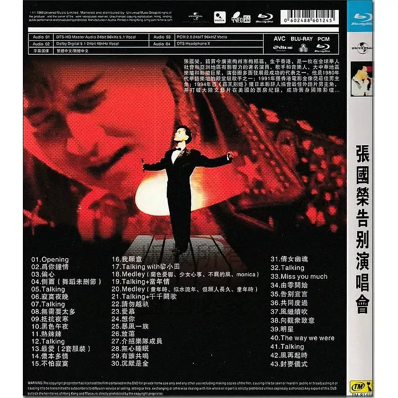 Leslie Cheung Farewell Concert Live Concert 1080p High Definition BD Blu-ray 1 Disc