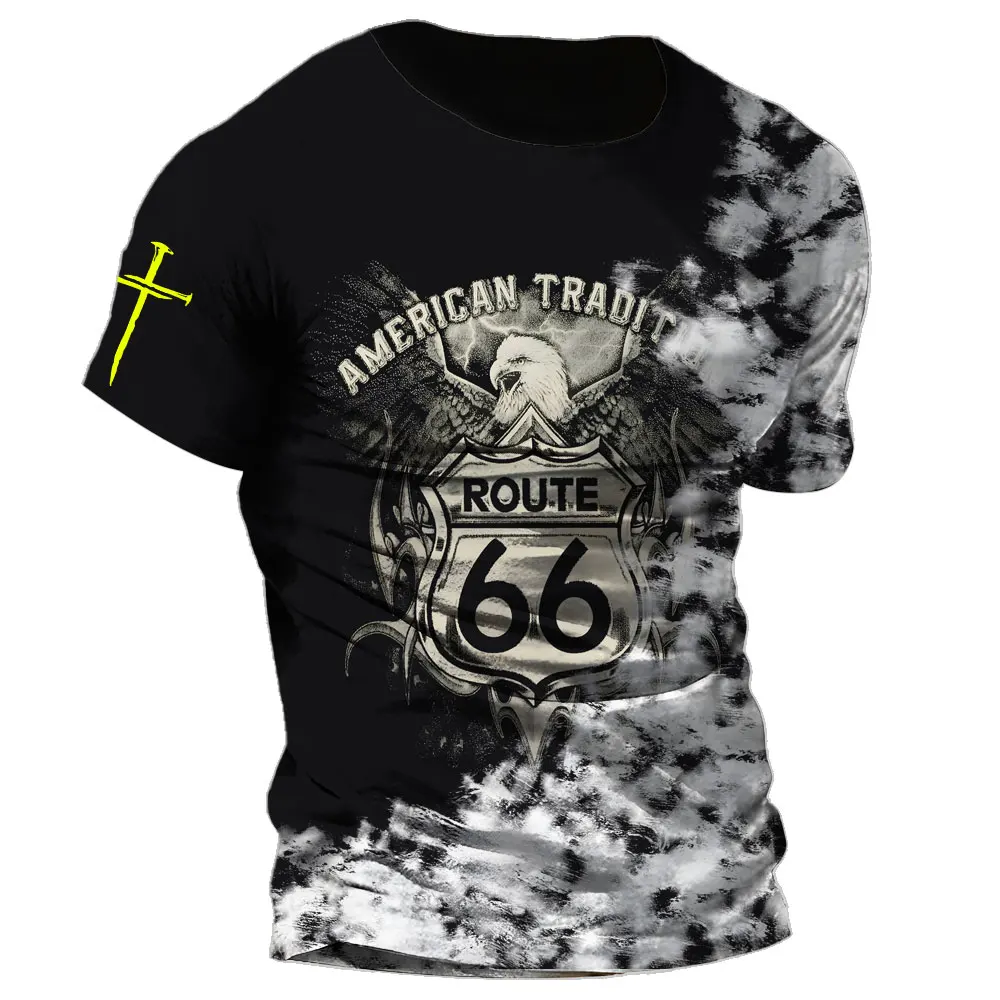 Vintage T Shirt Men\'s 3D PrintingAmerican Short Sleeve Top Street Hip Hop Harajuku Oversized T-shirt Casual O-neck Route 66 Tees