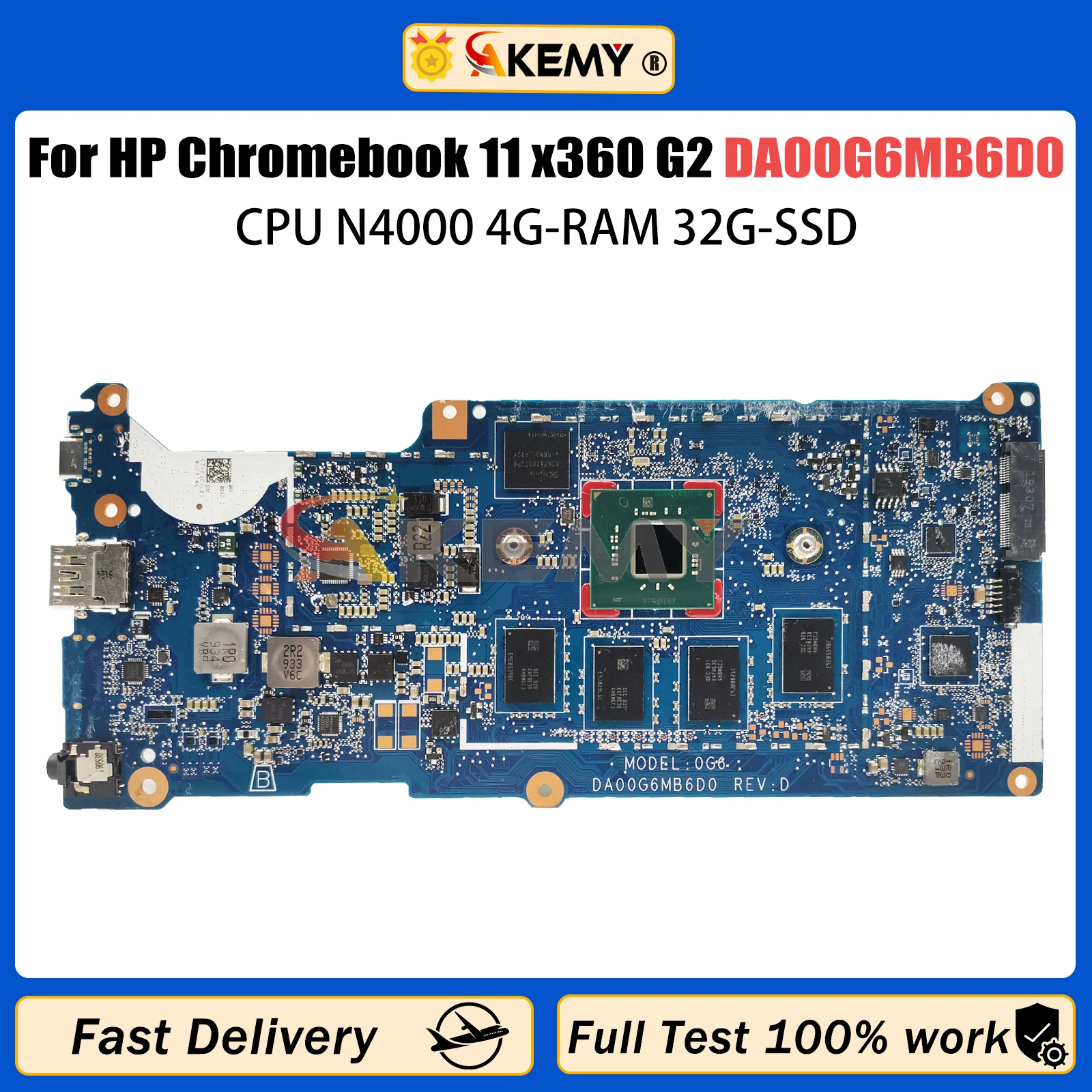 DA00G6MB6D0 Mainboard For HP Chromebook 11 x360 G2 EE L53190-001 L53193-001100 Laptop Motherboard with CPU N4000 4G-RAM 32G-SSD