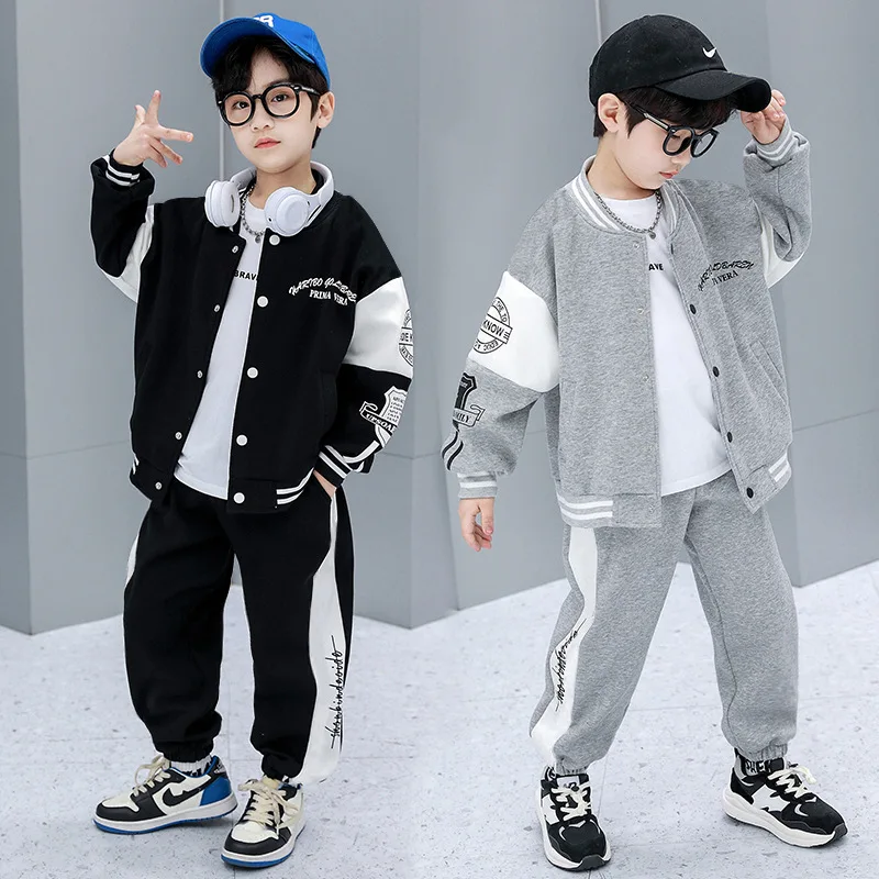 Spring Fall Boy Baseball Uniform Sets Kids Jacket Coat + Pants 2pcs Suit Hip Hop Children\'s Clothing Sports Tracksuits 4-14Year