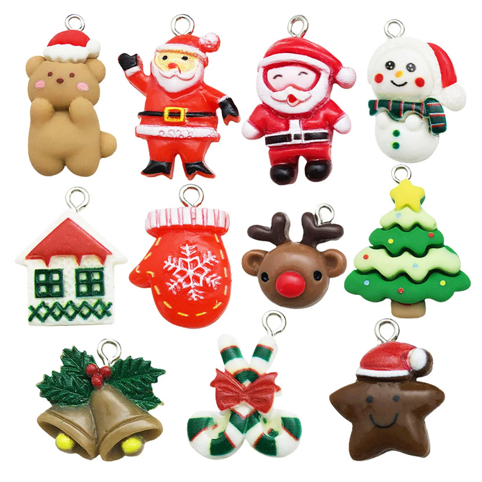 11pcs Christmas Series Pendants Skin-friendly Material Holiday Festival Charms for Earring Bracelet Keychain DIY