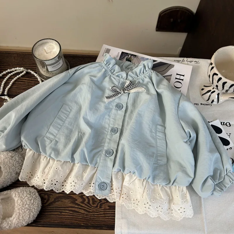 

Korean Version Children's Clothing 2025 New Autumn Girls' Lantern Flower Bud Windbreaker Jacket Pile Socks Leggings