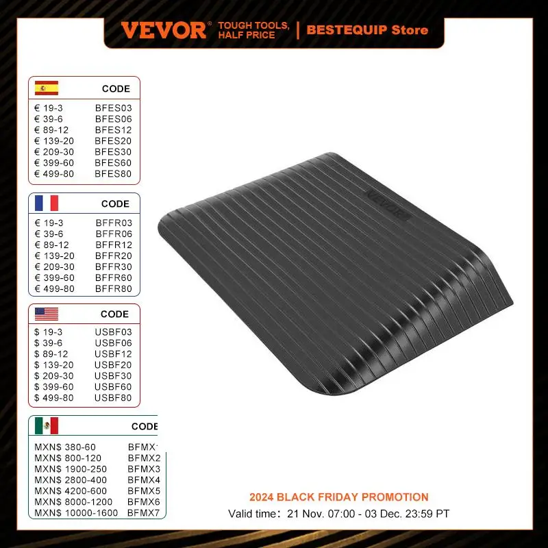 VEVOR Rubber Threshold Ramp Speed Reducer Durable Ramp Mat Pad Car Trailer Truck Bike Motorcycle Wheelchair Curb Ramp Portable