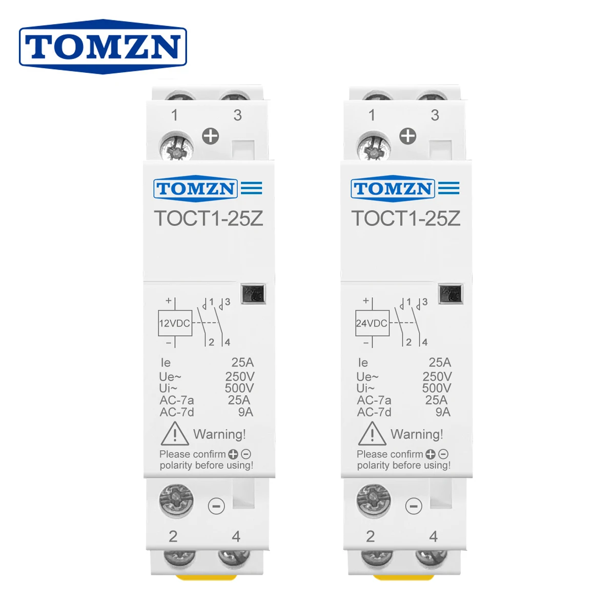 Din rail DC 12V 24V coil Household AC Modular contactor  2NO or 1NO 1NC TOCT1-25-Z TOMZN