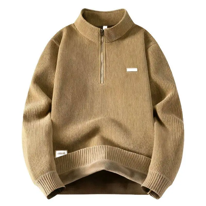 

Новый осенне-зимний мужской свитер с воротником-стойкой, однотонный свитер с длинными рукавами, мужской повседневный модный трикотаж, повседневная базовая одежда