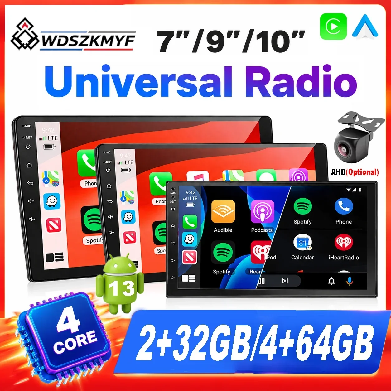 7/9/10 Inch Universal 2 Din Android 13 Car Stereo 4G+64GB 4Core GPS BT Carplay Android Auto WiFi Smart Car Radio Multimedia Play