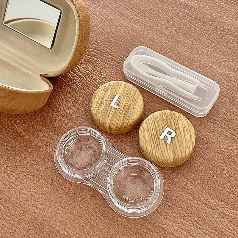 Wood Grain Lens Container Women INS Contacts Lens Case Men Color Contact Lenses Storage Box Portable Travel Set