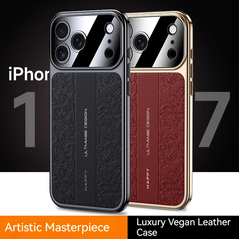 Für iPhone 17 Pro Max 17 Pro 17, luxuriöse geprägte Leder-Handyhülle, iPhone Air Plated Border Anti Drop Protection Back Cover