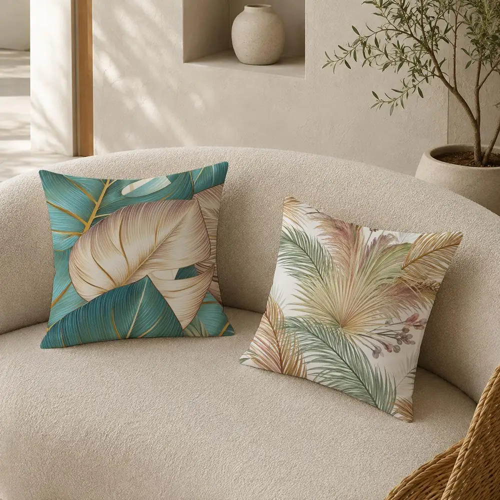 Golden Leaf Vintage Decor Cushion Cover Pillow Case Organic Short Plush Cushion Covers Breathable Washable
