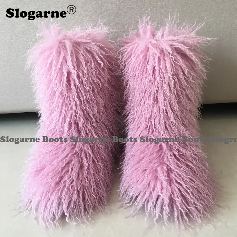 Winter Boots Furry Shoes Women Teddy Fur Snow Boot Fluffy Warm Faux Wool Plush Fashion Foot Wear Ladies New Mongolian Fur Boots