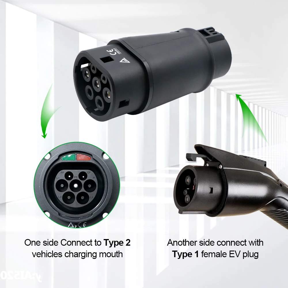 16A/32A Tesla EV Adattatore per caricabatterie Presa Type1 J1772 a Type2 IEC 62196 EVSE GBT Connettore convertitore di ricarica per veicoli elettrici