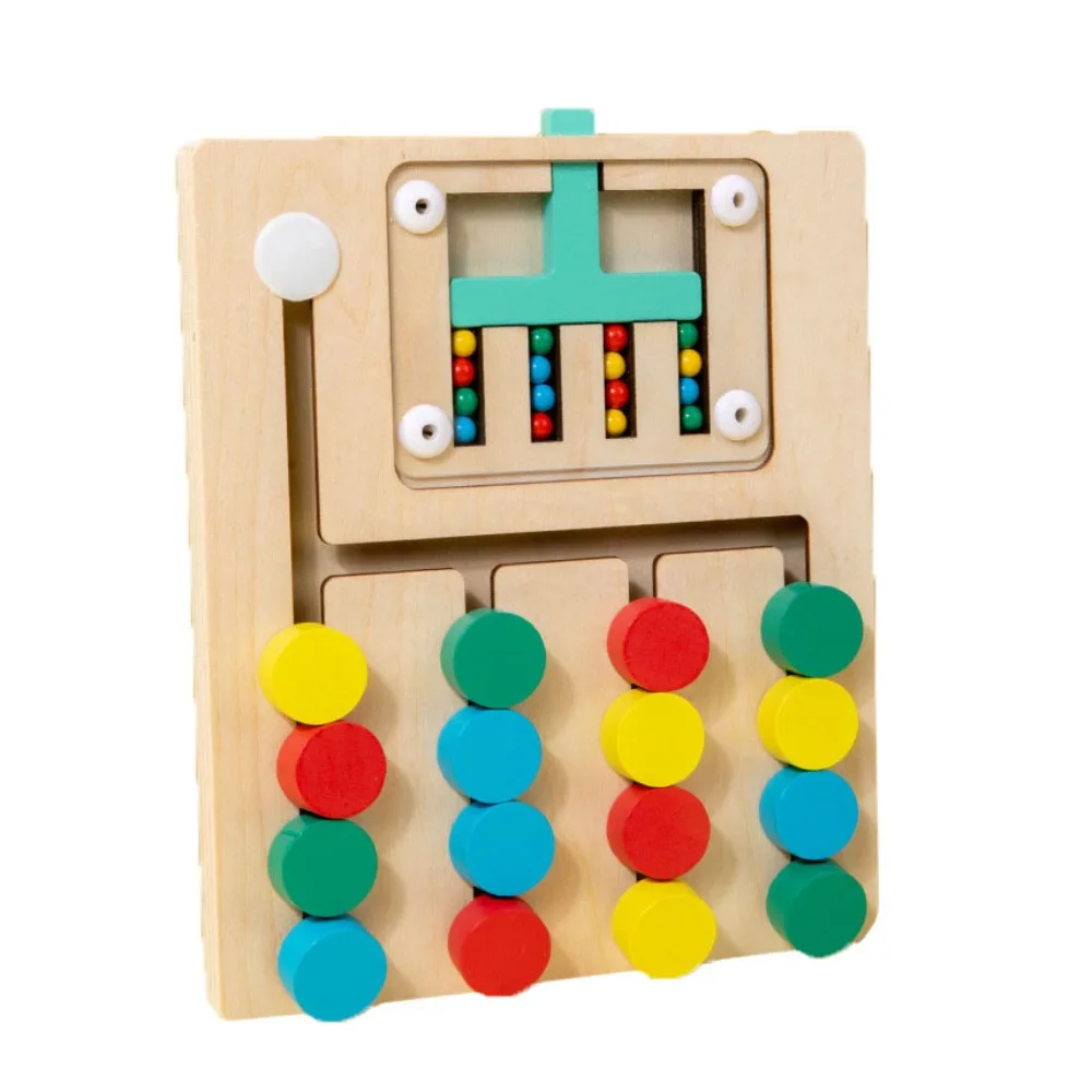 Wooden Color Matching Kids Game Rolling Bead Puzzle Montessori Sliding Puzzle Board Learning Color Sorting Wooden Rolling Toy