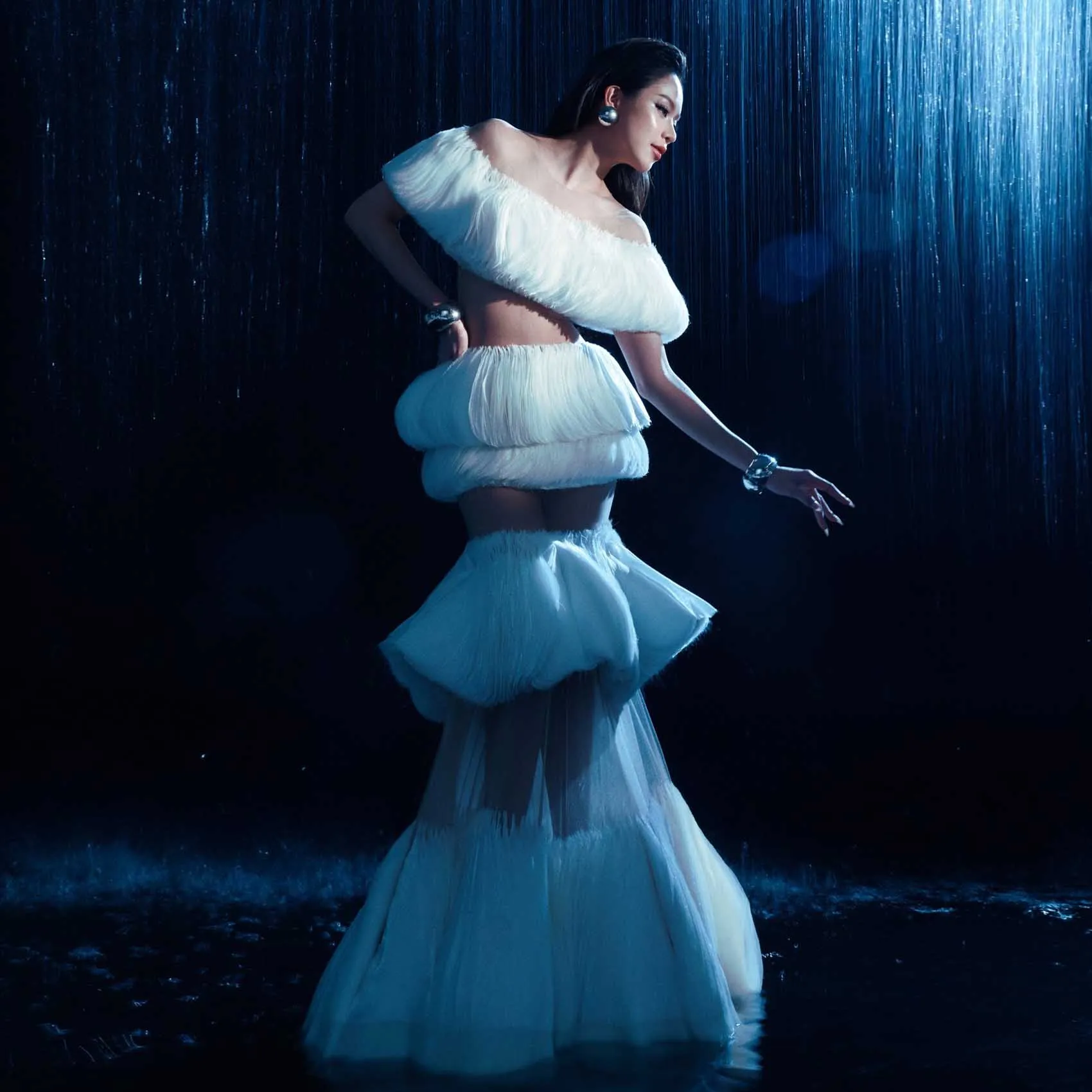 Moda 2 peças vestidos de festa à noite camadas brancas duas peças roupa feminina vestido photoshoot conjuntos فساتmaveraVestidos de festa exclusivos