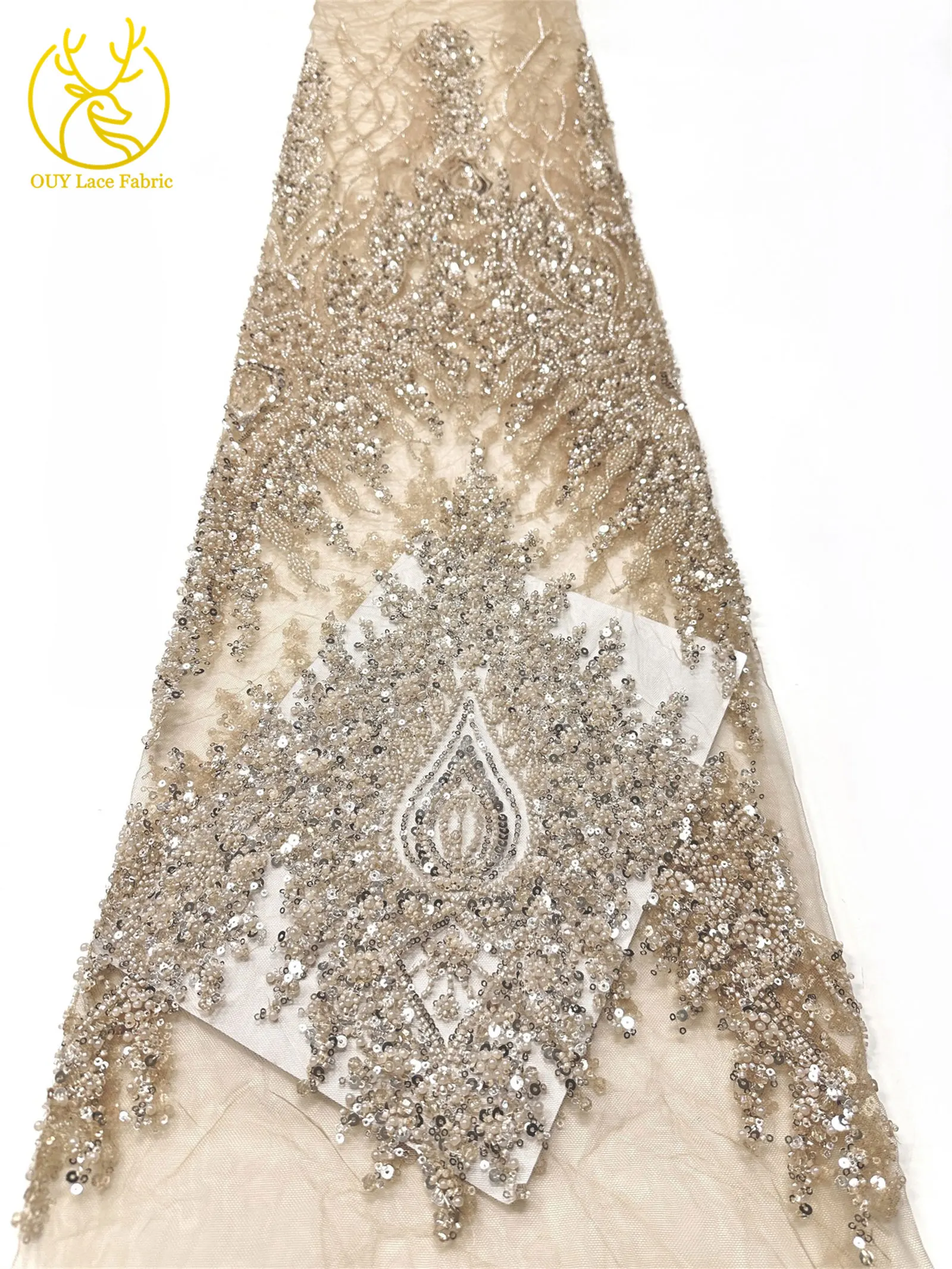 Neues Design Afrikanischer Bräutigam Stickerei-Perlen-Spitzenstoff Hochwertiger Französischer Pailletten-Netzstoff Nigerianisches Damen-Abendkleid – Detail 16