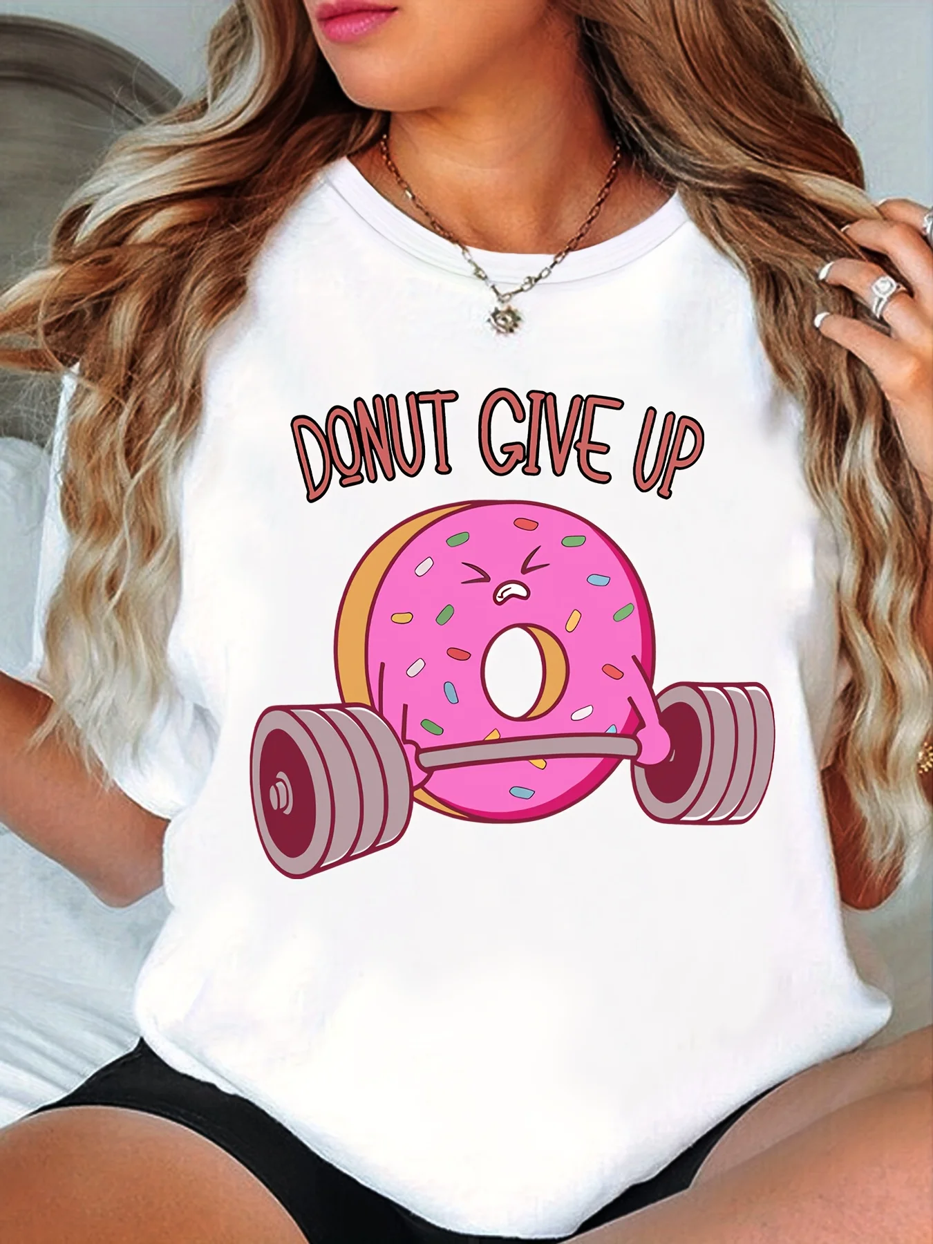 

Donut Give Up Fun Donut Print Повседневная летняя футболка с рукавами в стиле Харадзюку Повседневная футболка Одежда Уличные топы Футболки Эстетическая одежда