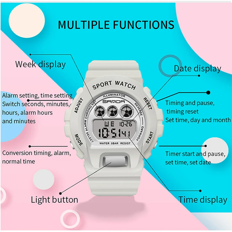 SANDA Mens Watches Women LED Digital Wristwatch Boy Girl Student Outdoor Waterproof Retro Electronic Man Watch Relogio Masculino