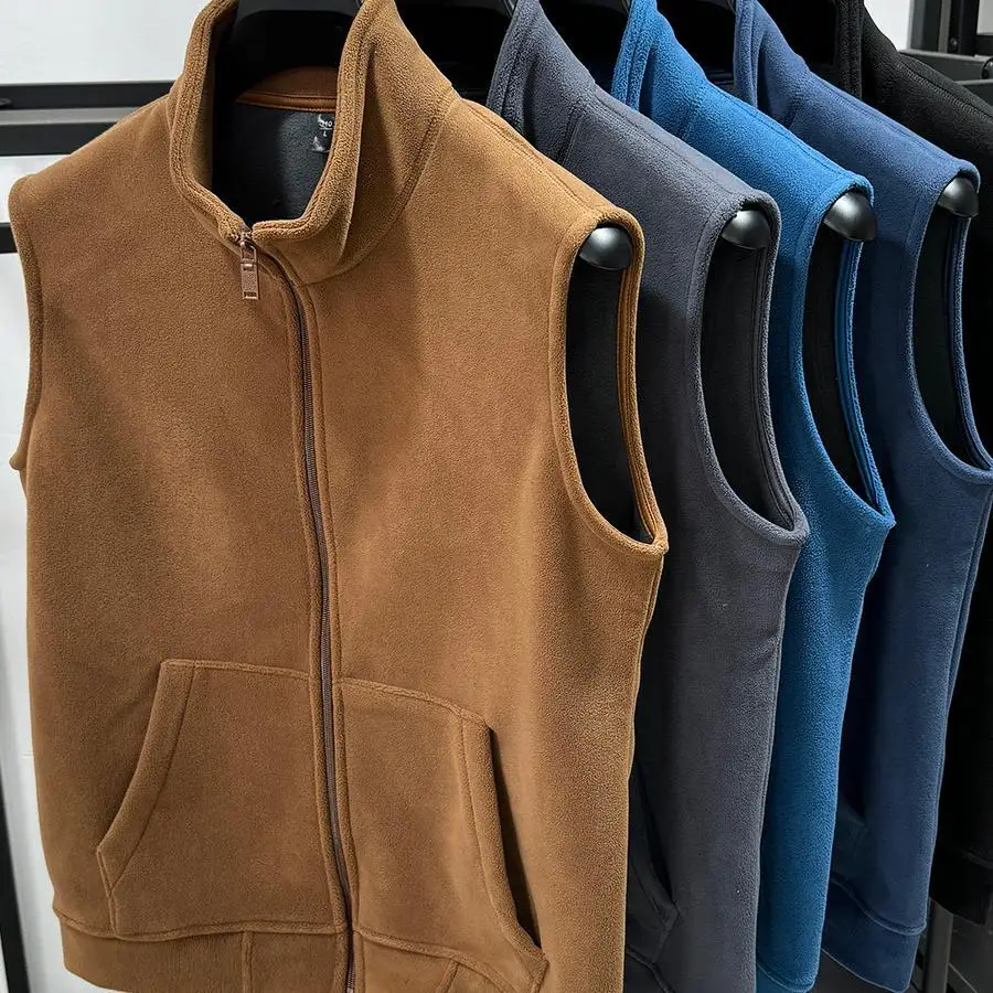 

Double-Sided Fce Zipper Youth Faion Workwear Vest Men's Autumn Winter Thiened Stand Collar Svel Open Cardigan Coat