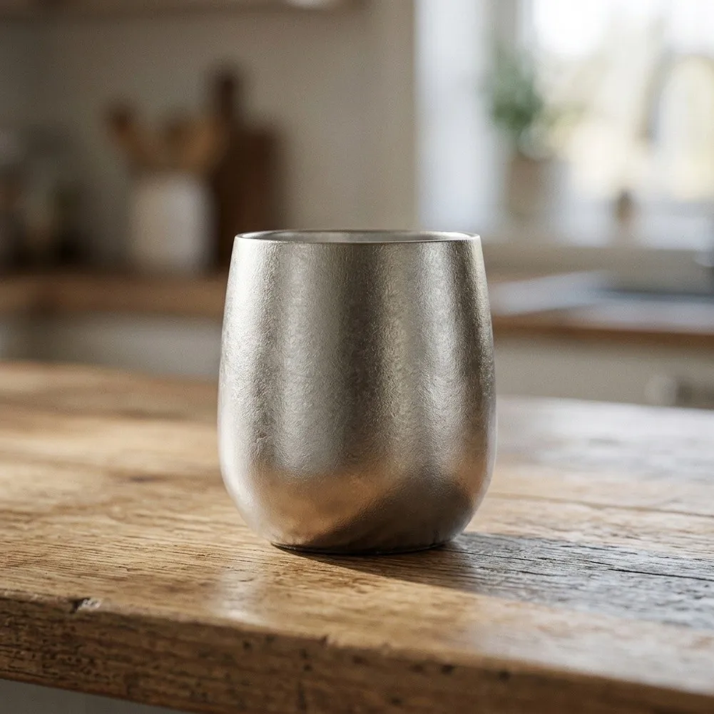 Titanium 240ml Double Walled Egg Form Cup for Coffee Tea with Frosted Texture and Balanced Weight for Extended Holding Comfort