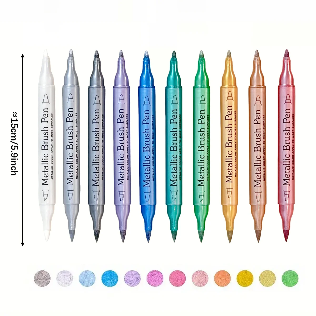 10 Pcs Metallic Dual Tip Brush & Fine Point Markers - No Bleed, Water-Based Ink, Ideal for DIY, Scrapbooking, Glass, Ceramic