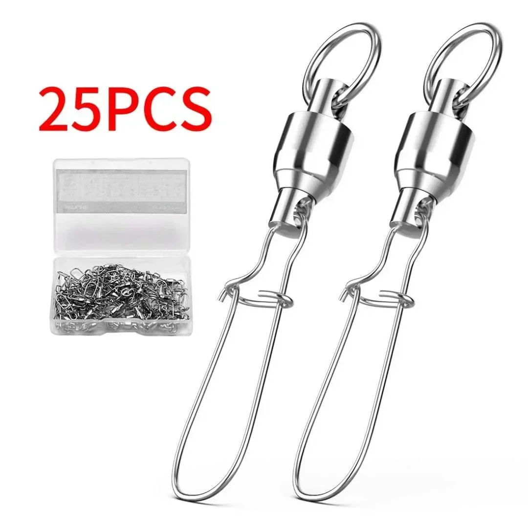 

SANLIKE 25pcs Fishing Ball Bearing Swivel High Strength Stainless Steel Corrosion Resistant Lure Connector Fishing Equipment