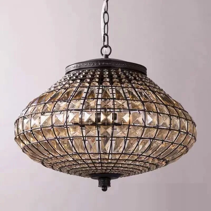 American Retro Simple Brown Top Tan Crystal Chandelier Living Room Dining Room Bedroom Crystal Chandelier