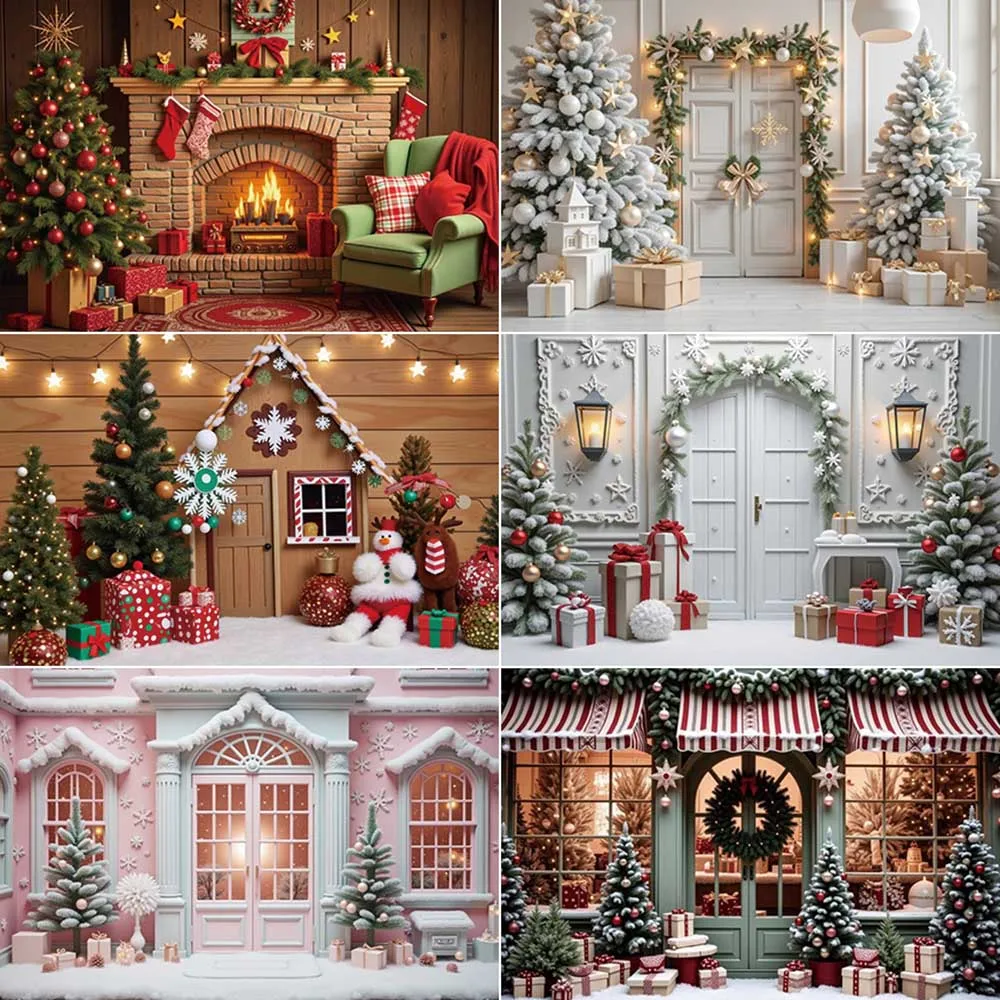 

MOON.QG 2024 Christmas News Houses Backdrop Curtains Window Fireplace Photography Background Children Studio Photocall Supplier