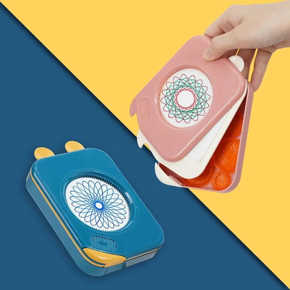 المحمولة مع صندوق تخزين السنبوغراف حاكم مجموعة بلاستيكية رسم التروس المتشابكة عجلات أدوات الرسم على الحائط للأطفال