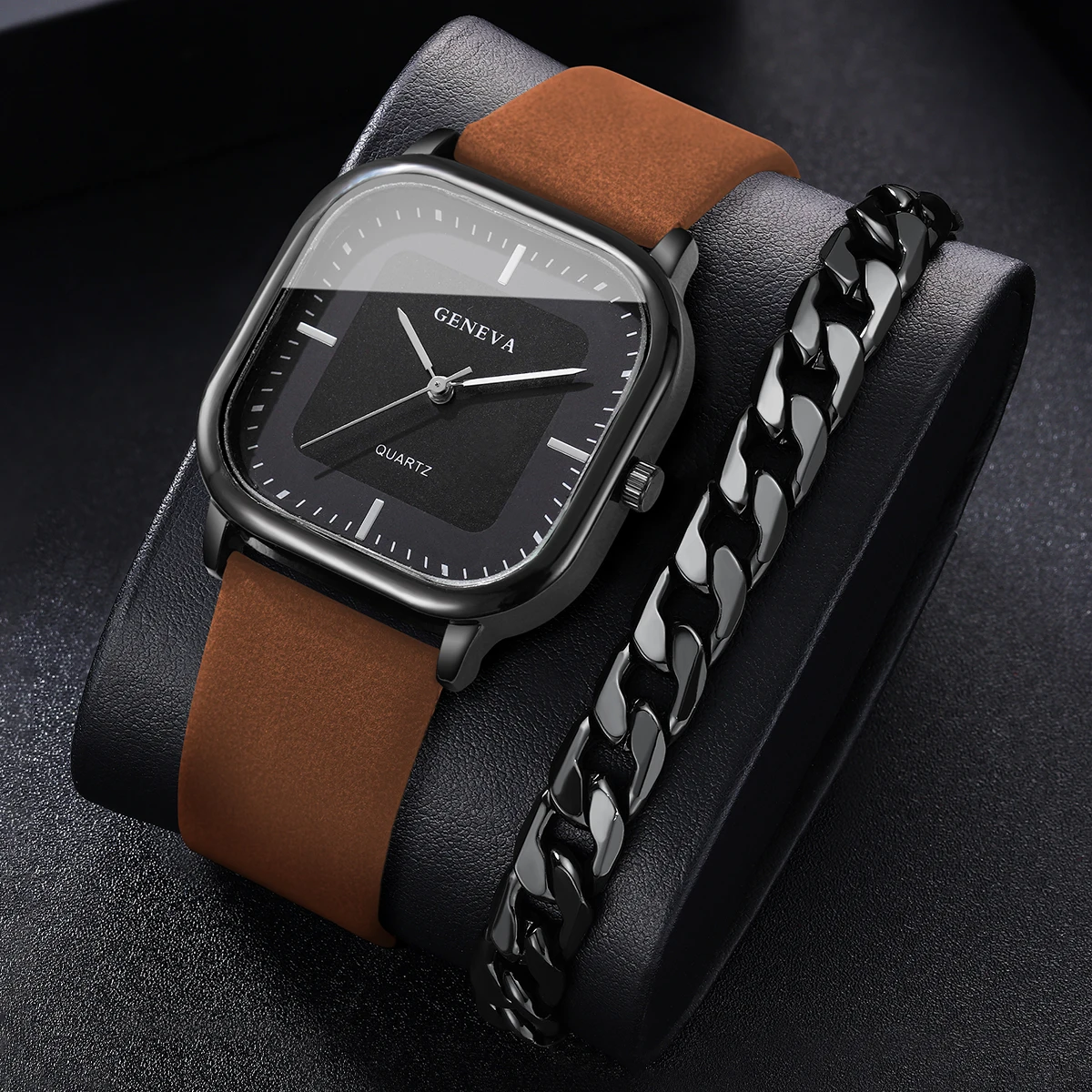 2PCS/Set Fashion Leather Strap - огляд і ціна Leather Watch Band Men