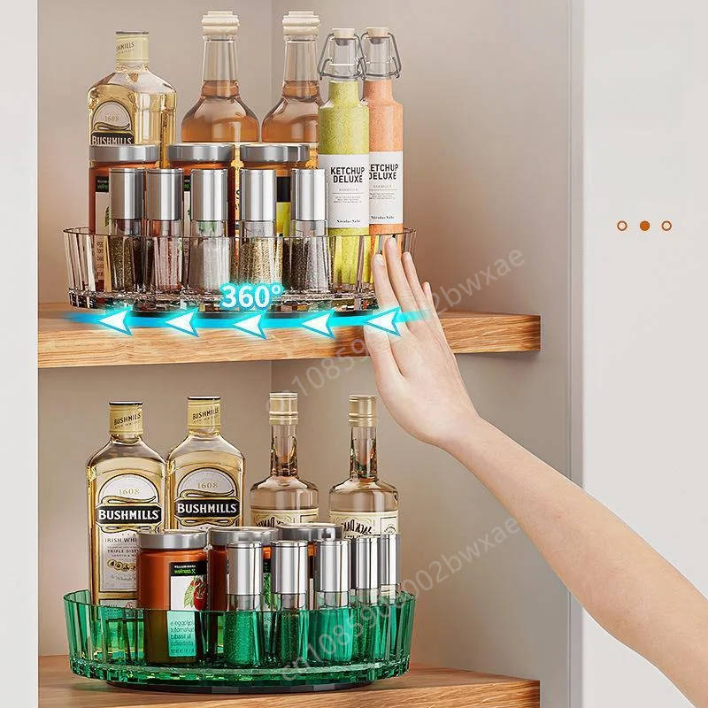 360 Rotating Tray Spice Rack Pantry Cabinet Turntable With Base Storage Bin Kitchen Organizer For Seasoning Cosmetic Storage Box